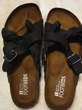 White Mountain Black Braided Strap Footbed Sandal